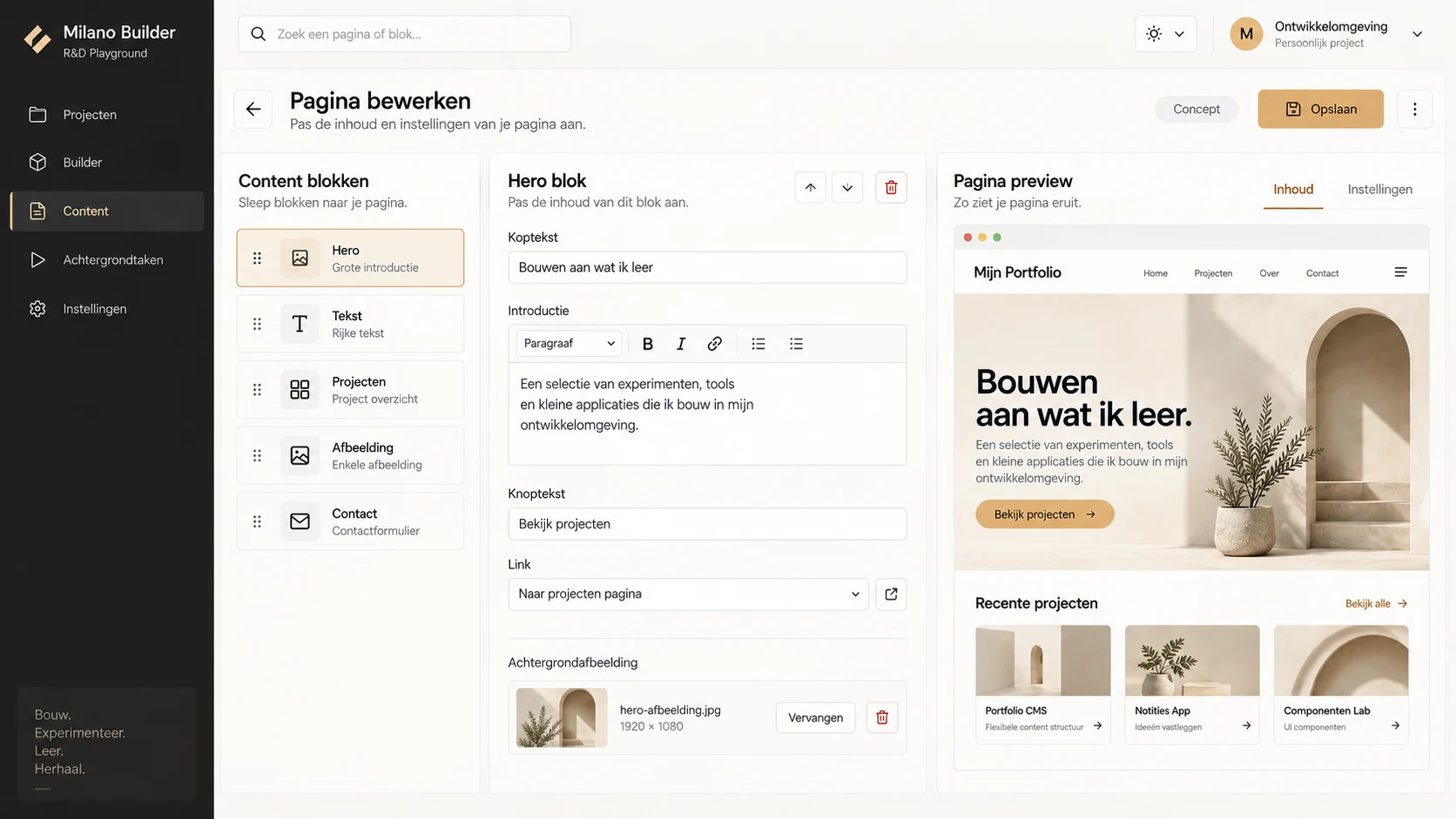 CMS-editor in Milano Builder
