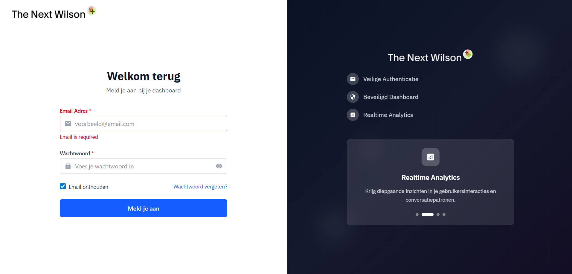 The Next Wilson | SaaS  - The Next Wilson is een SaaS platform gemaakt met Tailwind CSS, Typescript en React om AI Assistants te ontwikkelen voor het MKB.